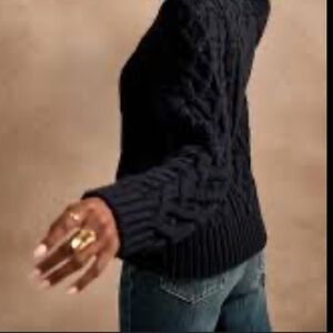 BANANA REPUBLIC Black Cable Knit‎ Sweater Buttons  Fisherman Core Preppy Size XS